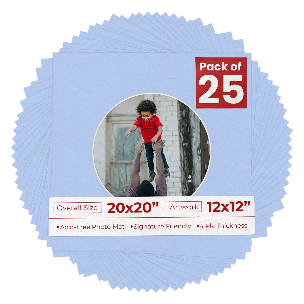 Fountain Blue Mat Board for 20x20 Frames - Circle Opening for 12x12 Photos